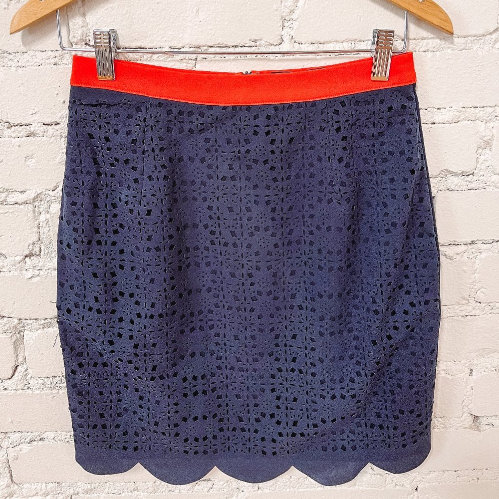 BRAND NEW Navy Laser Cut Lace Skirt with Orange